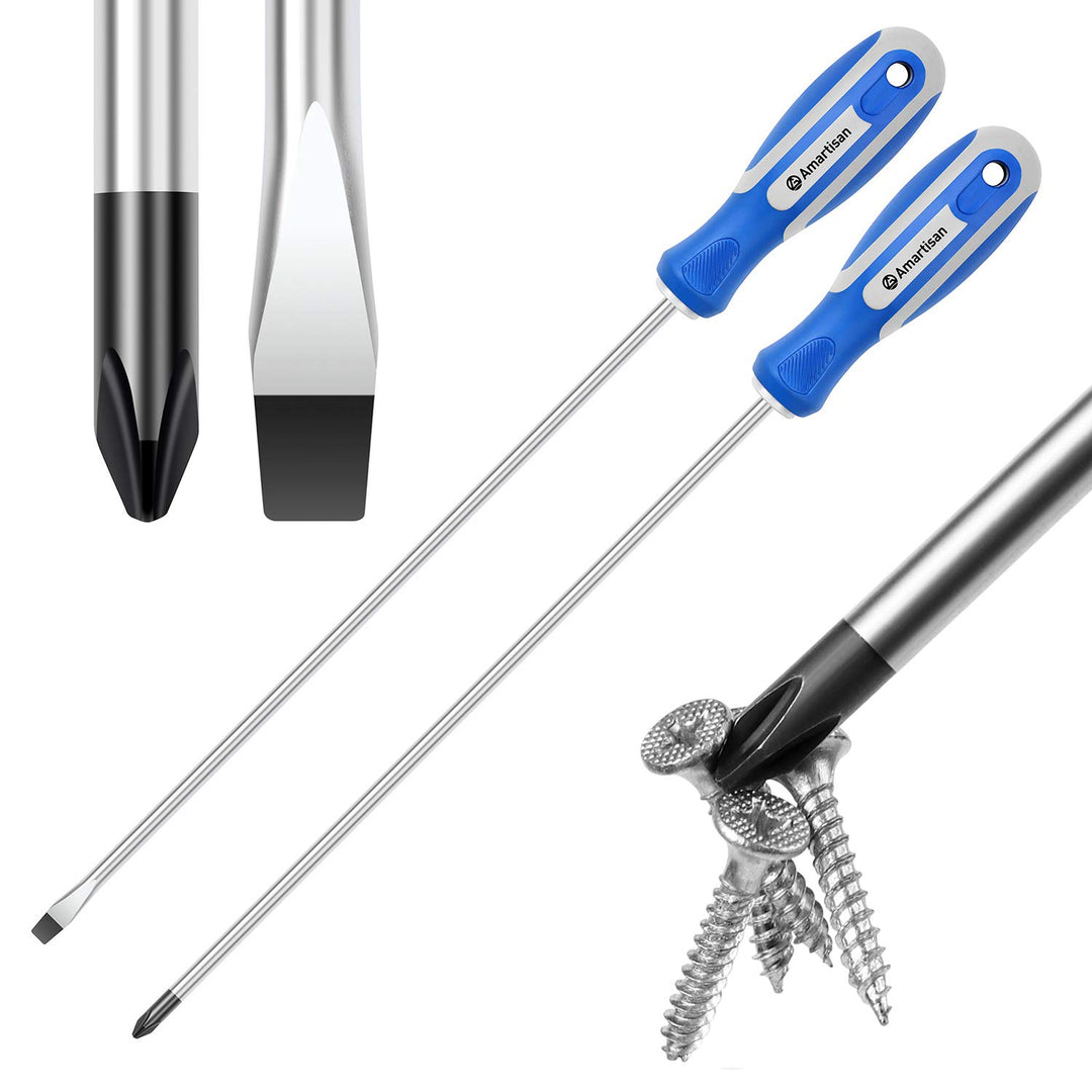 2-Piece 12&#39;&#39; long Screwdriver Set, Long Blade Screwdriver Set 12-Inch Magnetic Screwdriver, Phillips &amp; Slotted Bits .(NEW)
