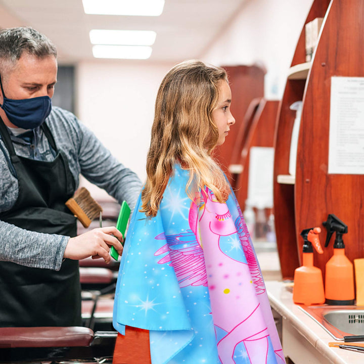 Kids Haircut Cape, Unicorn Salon Barber Cape Hair Stylist Cover, Waterproof Hairdresser Apron for Child Boys Girls, 47x39 Extra Long Hair Cutting Apron with Clip Closure (Unicorn)