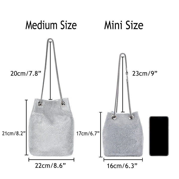 Women Rhinestones Crystal Clutch Mini Evening Bags Bucket Bag Party Prom Wedding Small Shoulder Cross-body Purses (Mini, Silver)