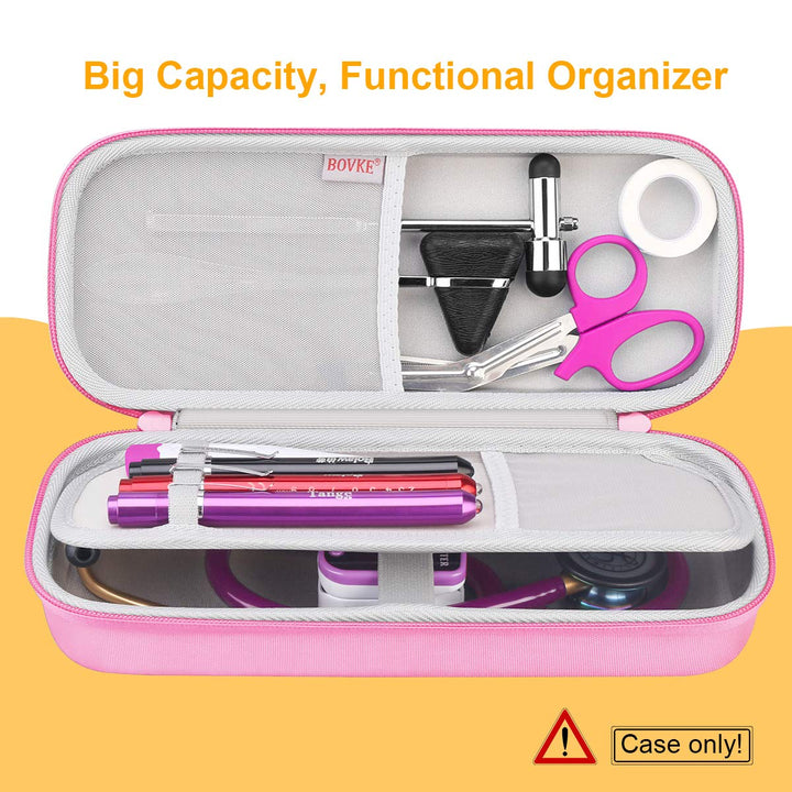 Hard Stethoscope Case for 3M Littmann Classic III, Lightweight II S.E, Cardiology IV Diagnostic, MDF Acoustica Deluxe Stethoscopes - Extra Room for Taylor Percussion Hammer and Penlights, Pink
