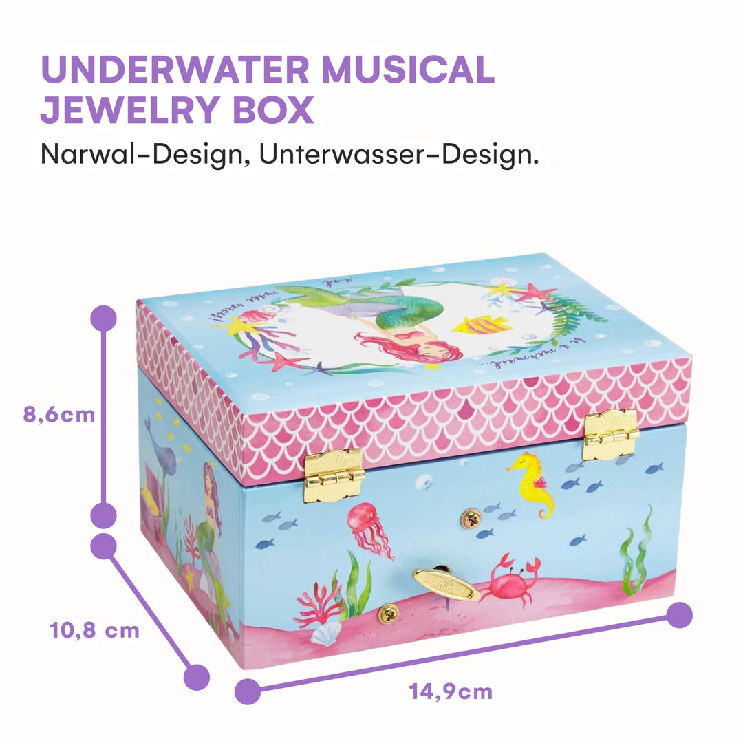 Musical Jewelry Box for Girls, Underwater Mermaid Jewelry Boxes, Over The Waves Tune and Spinning Mermaid Doll, Girls Gifts Music Box