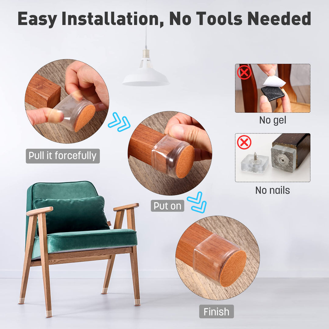 Chair Leg Floor Protectors, 24Pcs Silicone Covers for Hardwood Floors Felt Bottom Furniture Leg Cover Non Slip Leg Feet Protector, Chair Socks Pads Caps Reduce Noise Scratch