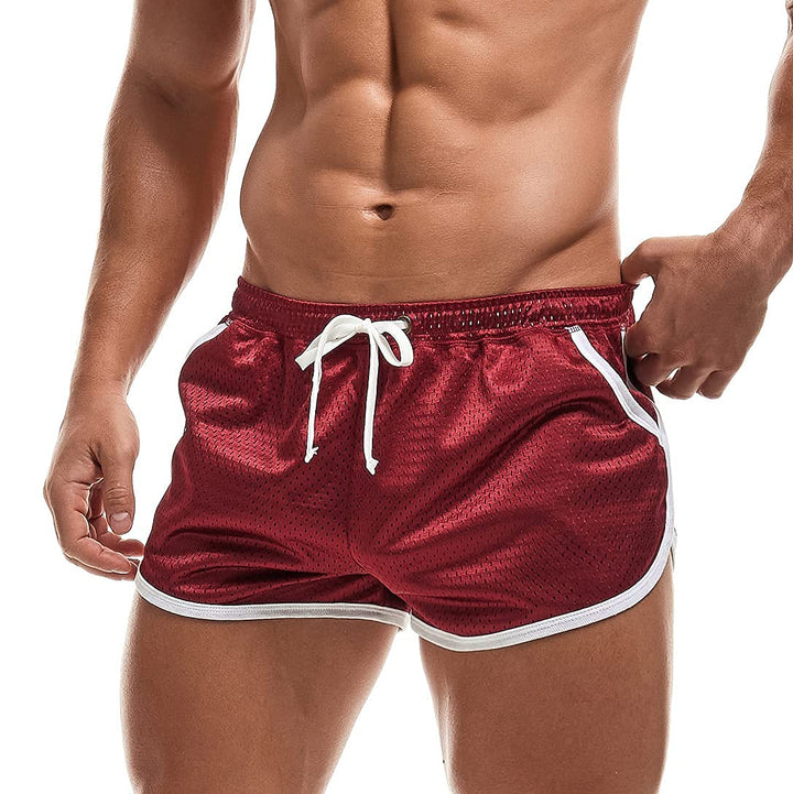 Mens Athletic Muscles Breathable Beach Mesh Shorts Gym Workout Sportswear Lounge(WineRed M)