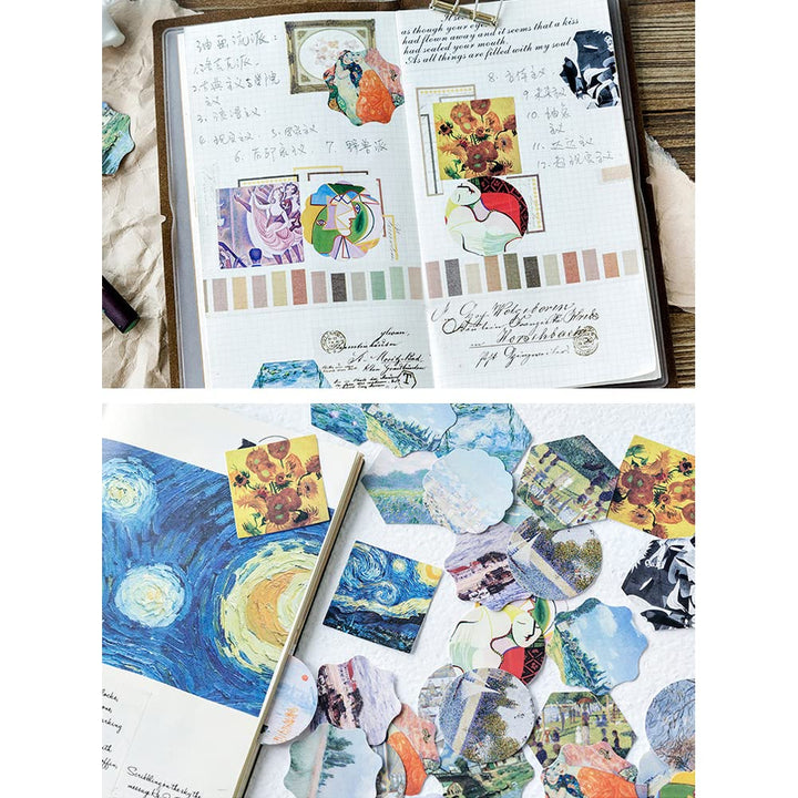 Kawaii Vintage Paper Journaling Sticker Set Animal Plant Owl Rabbit Bird Pocket Watch Famous Painting Hot Air Balloon Hemisphere for Gift Packing Scrapbooking Album Planner Journal Arts DIY Craft