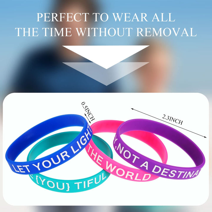 60 Pieces Inspirational Rubber Bracelet Motivational Quote Silicone Bracelets 20 Styles Black Stretch Wristbands for Men Women Teens (Bright Colors)