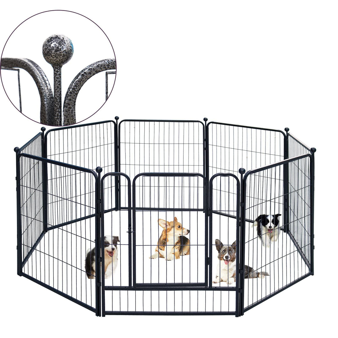 Dog Playpen,24/32/40 Inch Height in Heavy Duty,Folding Indoor Outdoor Dog Exercise Fence, Portable Pet Playpen with Door for Large Medium Dogs - Silver Gray (8 Panels, 32 inch)