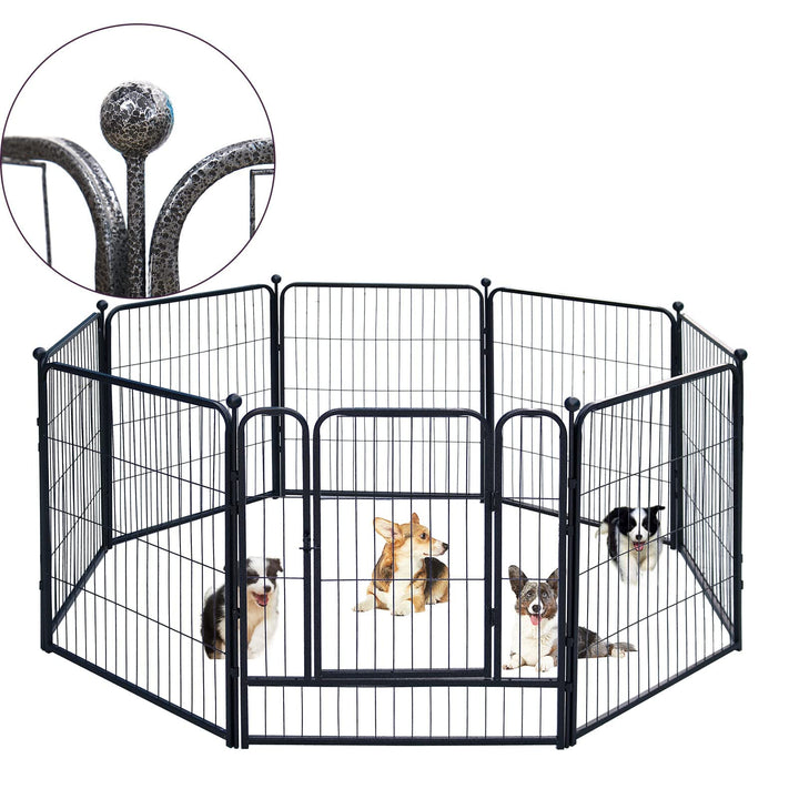 Dog Playpen,24/32/40 Inch Height in Heavy Duty,Folding Indoor Outdoor Dog Exercise Fence, Portable Pet Playpen with Door for Large Medium Dogs - Silver Gray (8 Panels, 32 inch)