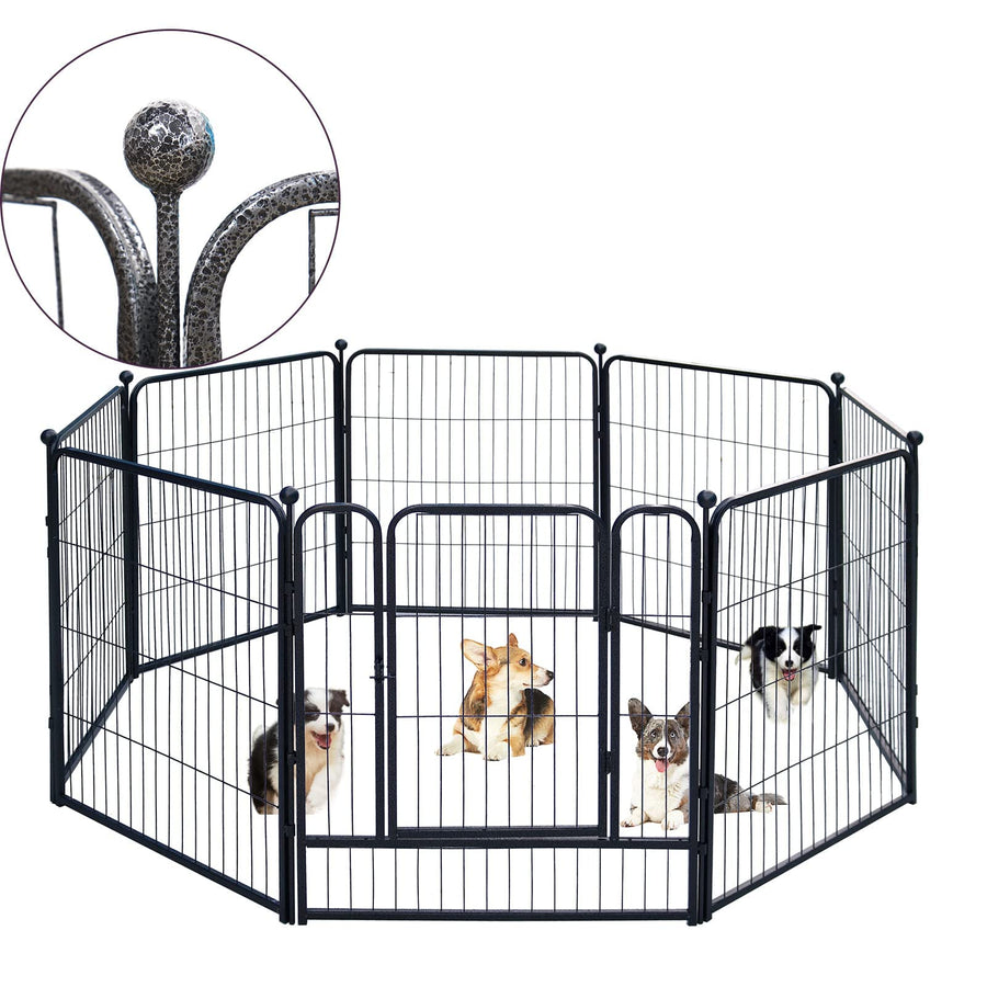 Dog Playpen,24/32/40 Inch Height in Heavy Duty,Folding Indoor Outdoor Dog Exercise Fence, Portable Pet Playpen with Door for Large Medium Dogs - Silver Gray (8 Panels, 32 inch)