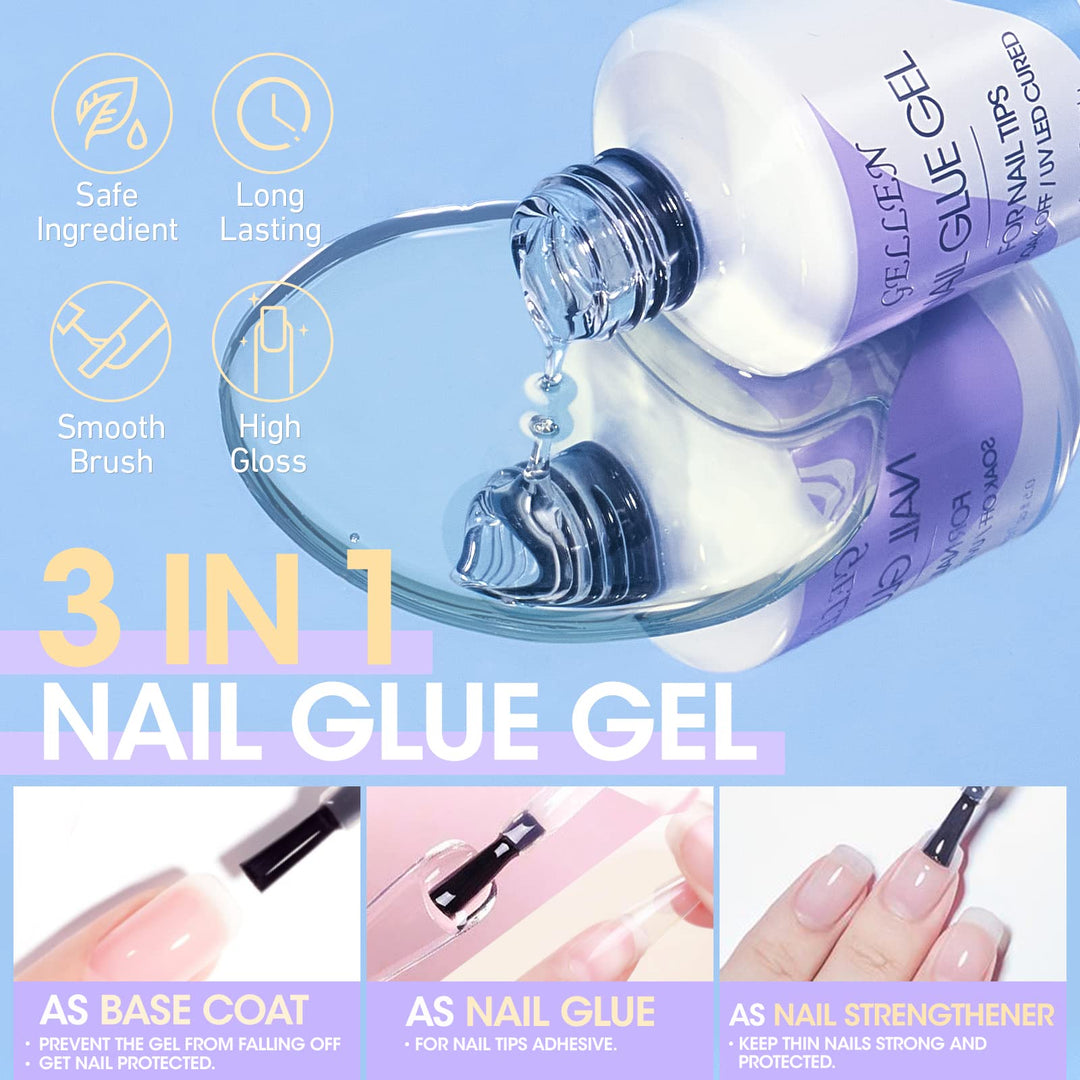 Gellen Nail Tips And Glue Gel Kit, 240Pcs Clear Coffin Fake Nails Gel x Nail Kit, 3 In 1 Nail Glue Gel, U V Nail Lamp, Gel Nail Extension Kit For Valentine’s Nail Art Decorations Manicure Gifts Set