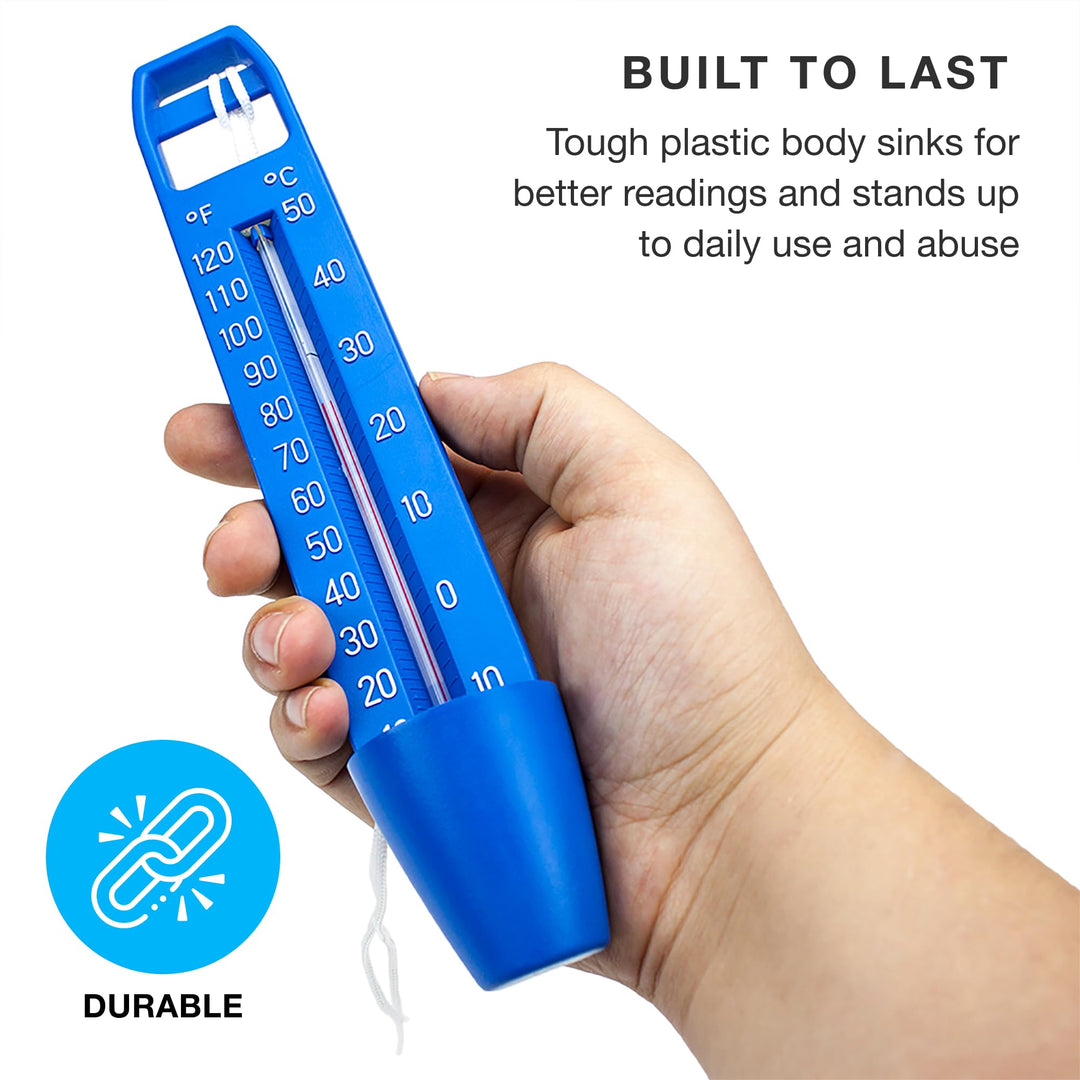 Pocket Scoop Reservoir Pool Thermometer with Large EZ Read Display &amp; Cord– Shatter Proof - Swimming Pool Maintenance Equipment for Indoor/Outdoor Pool, Spa, Hot Tub, Pond, Jacuzzi