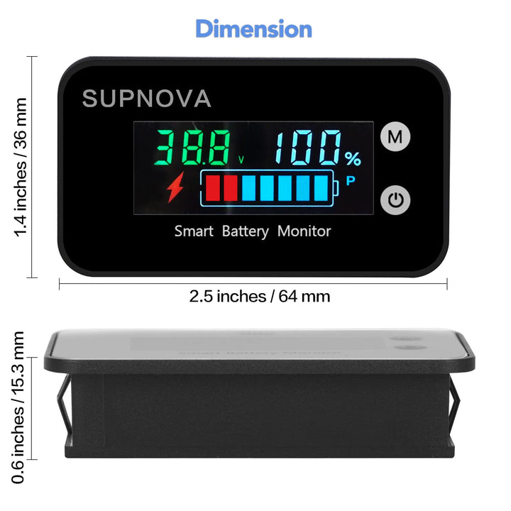 Battery Monitor12v 24v 36v 48v 60v 72v, Car,Golf cart Battery Tester Digital Display Battery Capacity 7-100V Voltage Monitor Capacity Percentage Tester with Buzzer Alarm and Temperature