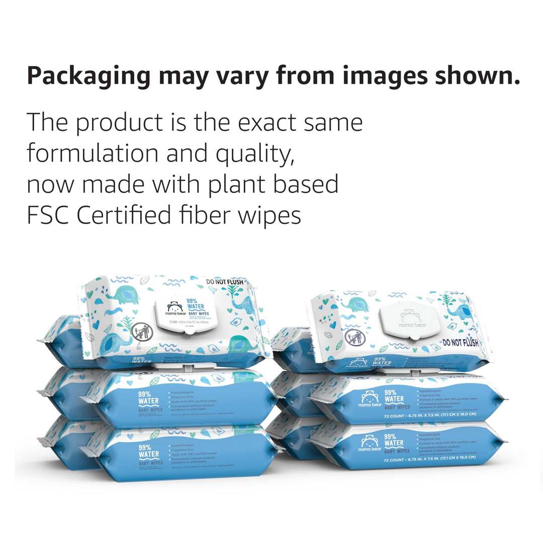 Amazon Brand - 99% Water Based Baby Wipes, Hypoallergenic for Sensitive Skin, Fragrance Free, 432 Count (6 Packs of 72)