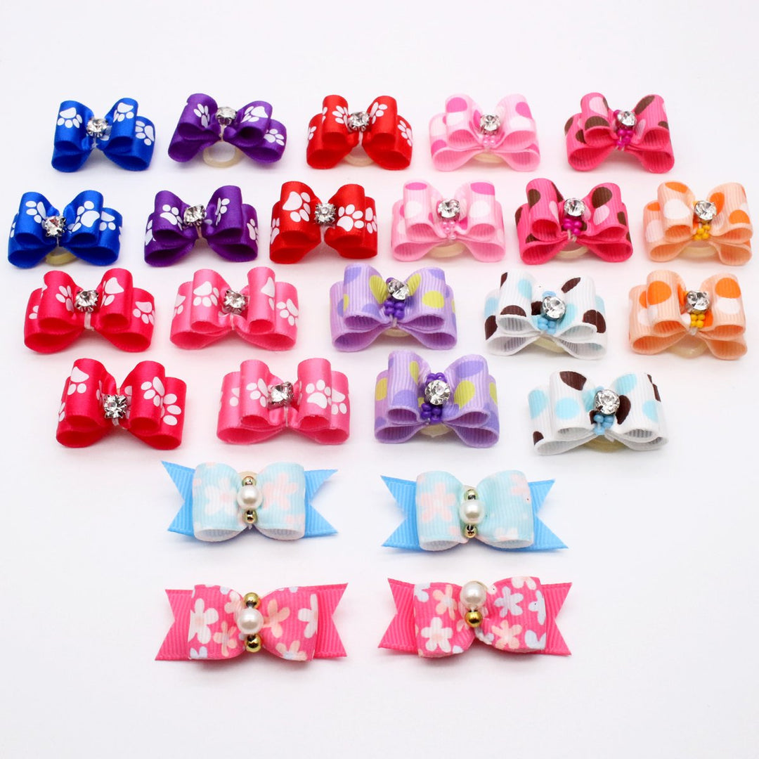 24pcs/12 Pairs Adorable Grosgrain Ribbon Pet Dog Hair Bows with Rubber Bands - Puppy Topknot Cat Kitty Doggy Grooming Hair Accessories Bow knots Headdress Flowers Set for Groomer