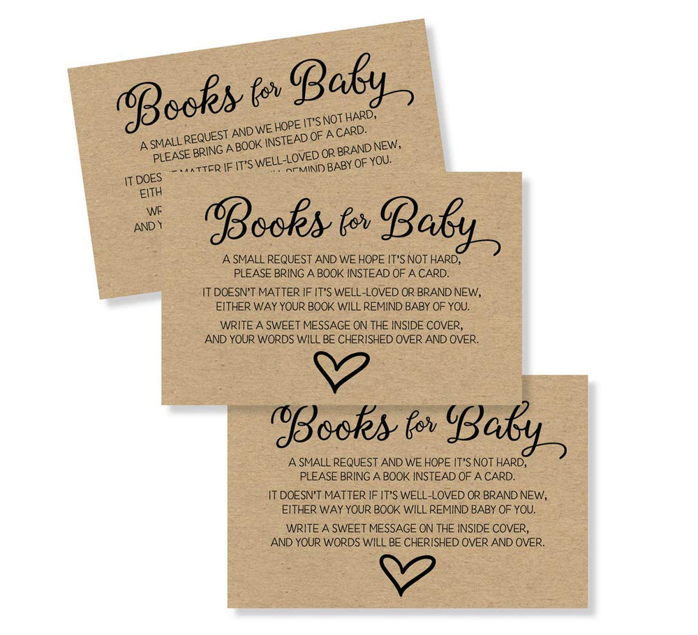 50 Gender Neutral Kraft Baby Shower Book Insert Request Cards (50-Cards)