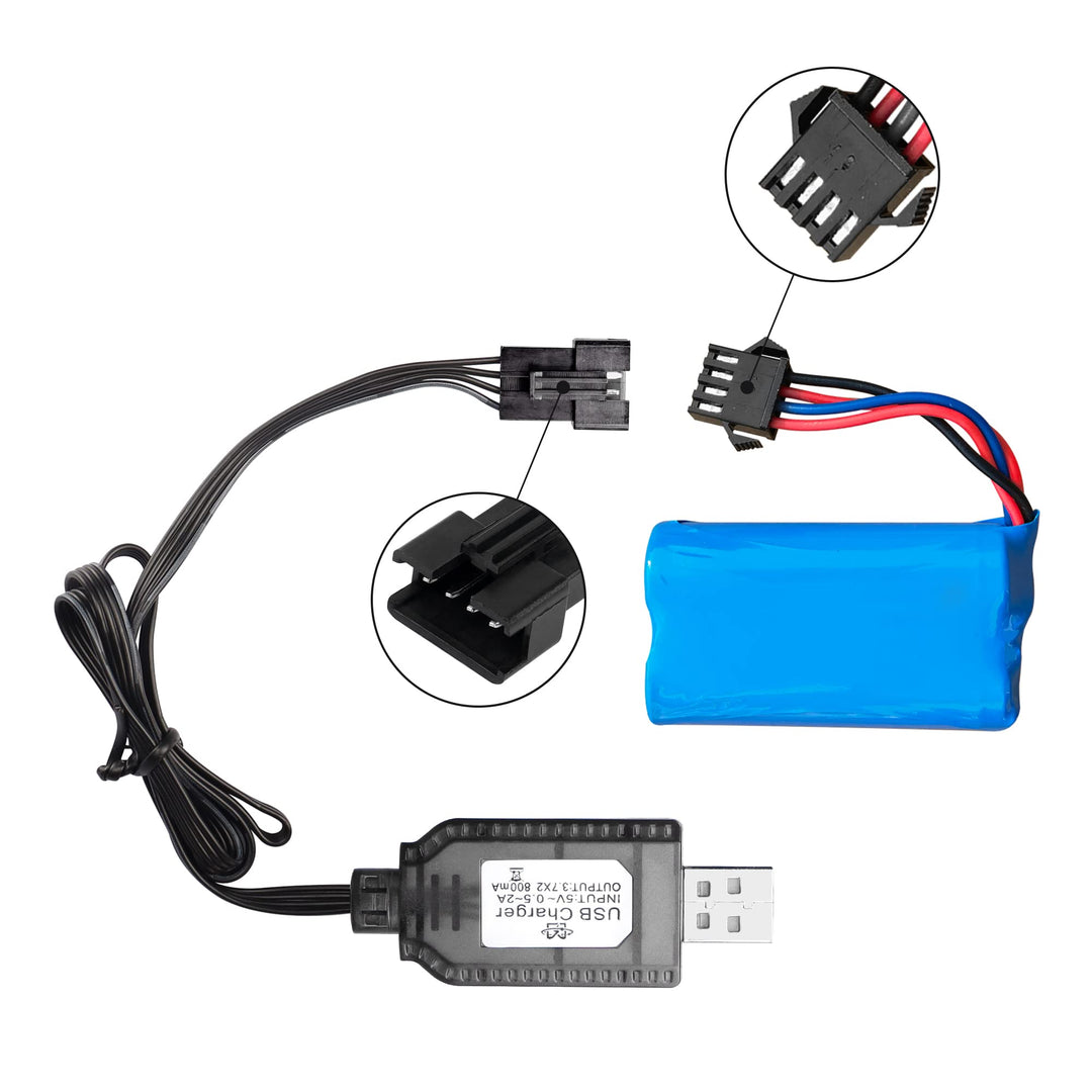 2 Pack 7.4V USB Charger Cable with SM-4P Plug Connector for LiPo Battery RC Model Vehicle Buggy Car Truck Boat