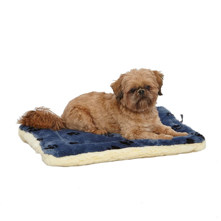 Reversible Paw Print Pet Bed in Blue/Cream, Dog Bed Measures 23.5L x 17W x 2.8H for Small Dogs, Machine Wash