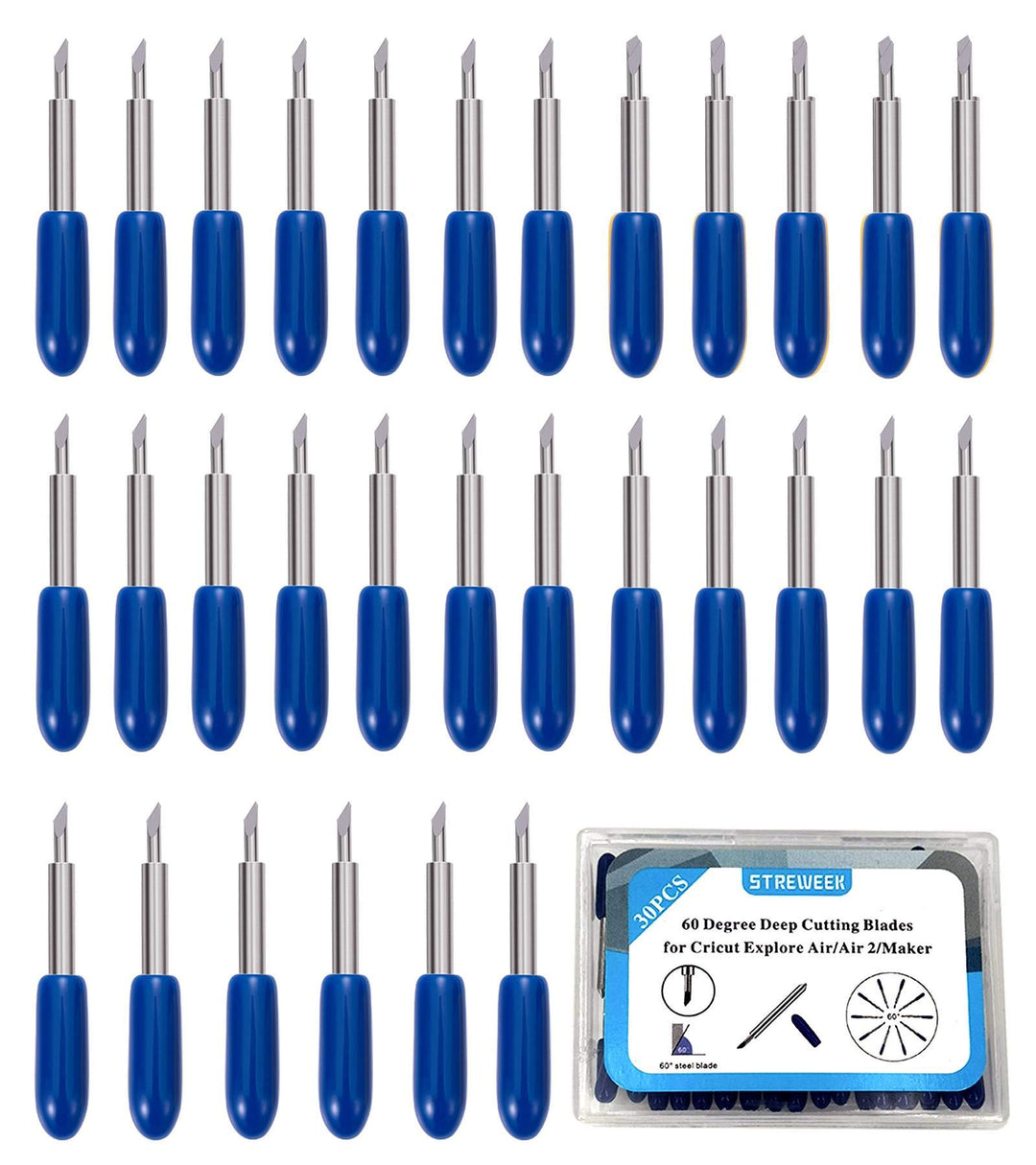 30PCS 60°Deep Cut Replacement Blades, , The Cutting Blades for Cricut/Explore Air/Air 2/Maker, Perfect for Cutting Medium Such as Vinyl Fabric.