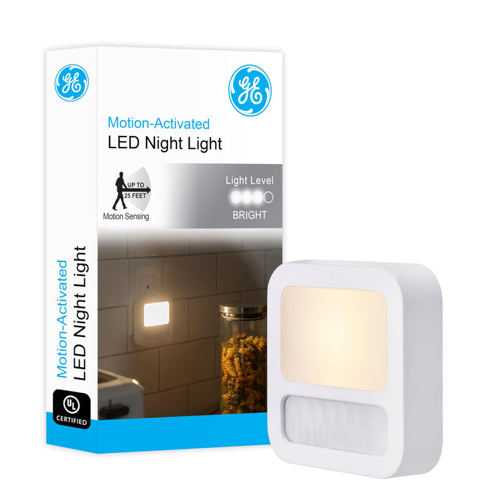 GE 40865 LED Motion Sensor Night Lights, 1 Pack, White 20 Lumens