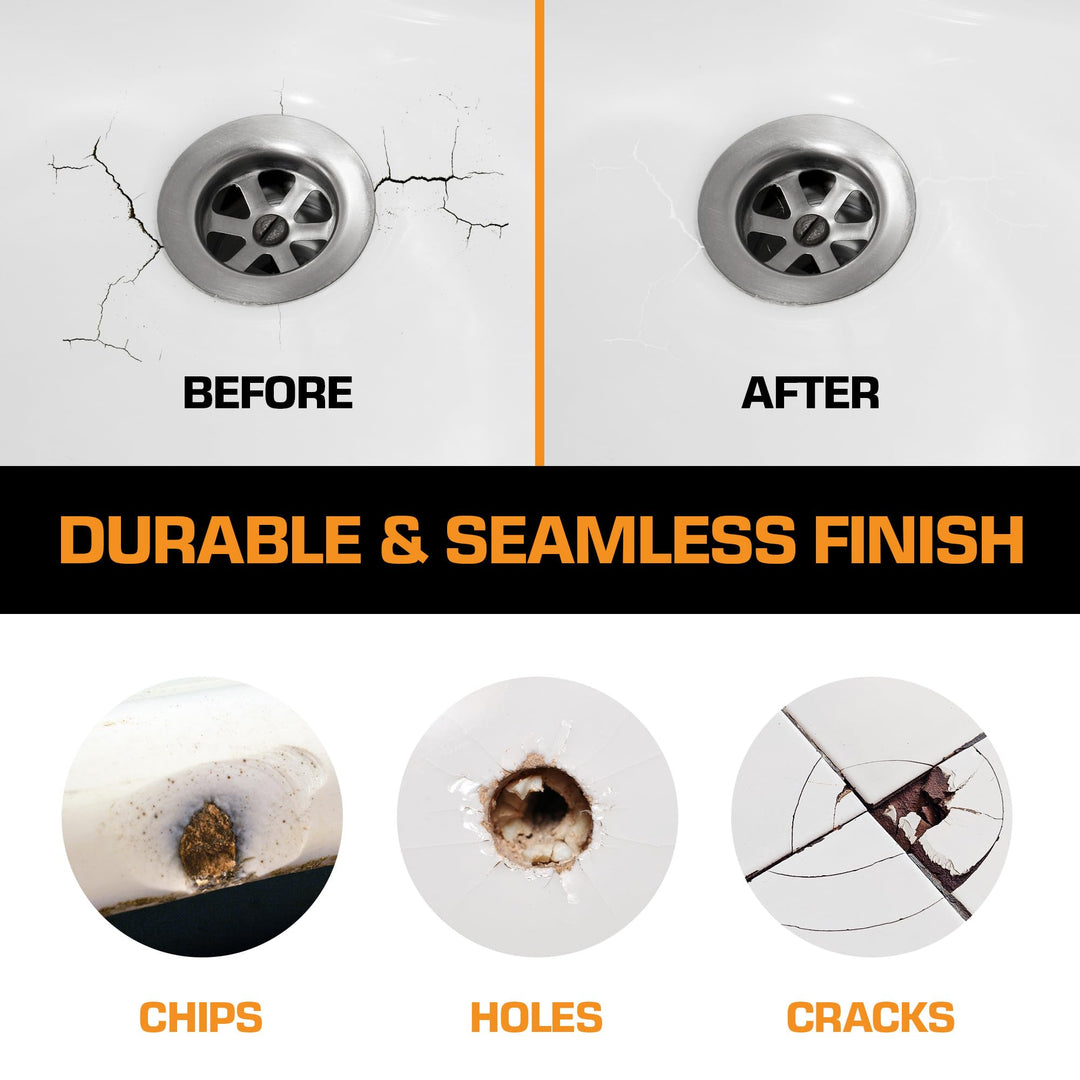 White Porcelain Repair Kit, Fiberglass Tub Repair Kit for Sink, Shower &amp; Countertop - Tile Repair Kit, Acrylic Tub Kit Repair Kit White, Cracked Porcelain Sink Repair Kit
