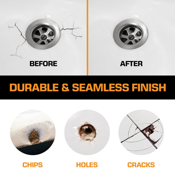 White Porcelain Repair Kit, Fiberglass Tub Repair Kit for Sink, Shower &amp; Countertop - Tile Repair Kit, Acrylic Tub Kit Repair Kit White, Cracked Porcelain Sink Repair Kit