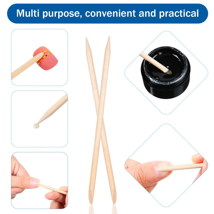 200 Pieces Nail Art Pedicure Tools, Include 100 Pieces Wooden Cuticle Sticks and 100 Pieces Mini Nail Files Disposable for Women, Plastic Case Package