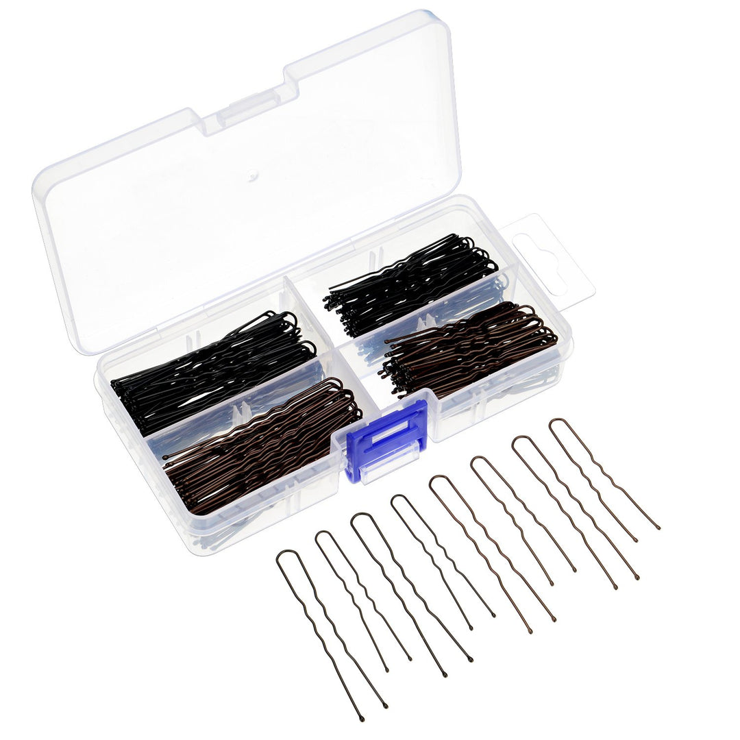 200 Pieces 2 Sizes U Shaped Hair Pins Women Hair Bobby Pins with Clear Storage Box, Black and Brown