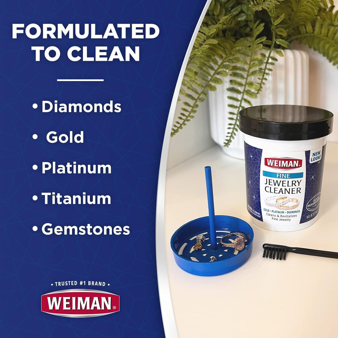 Fine Jewelry Cleaner Liquid with Cleaning Brush – Restores Shine &amp; Brilliance to Gold, Platinum, Precious Gemstones &amp; Diamond Jewelry, 6 Oz