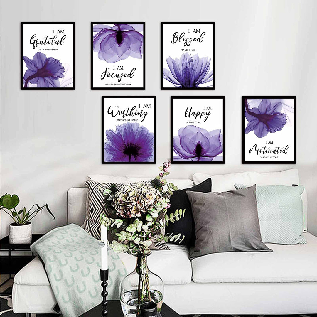 Purple Elegant Tulip Inspirational Quotes Wall Decor Bathroom Wall Art Painting Spa Bathroom Woman Girl Bedroom Living Room Art Prints Set of 6 (8”X10” Canvas Picture) Home Decor Unframed