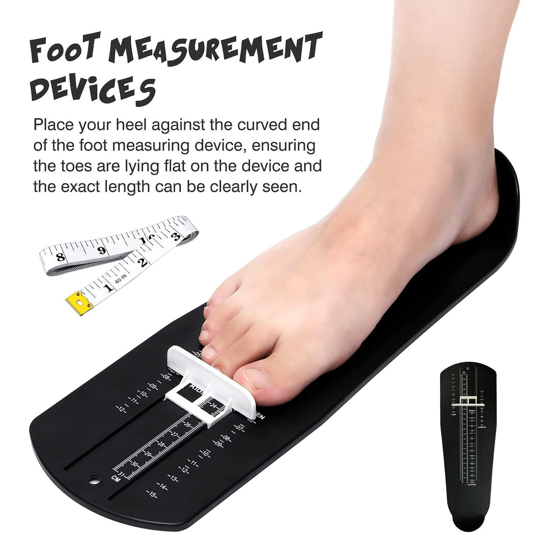 Foot Measurement Device Shoe Size Measuring Devices for Adults and Kids with Soft Tape Measure US Standard Black