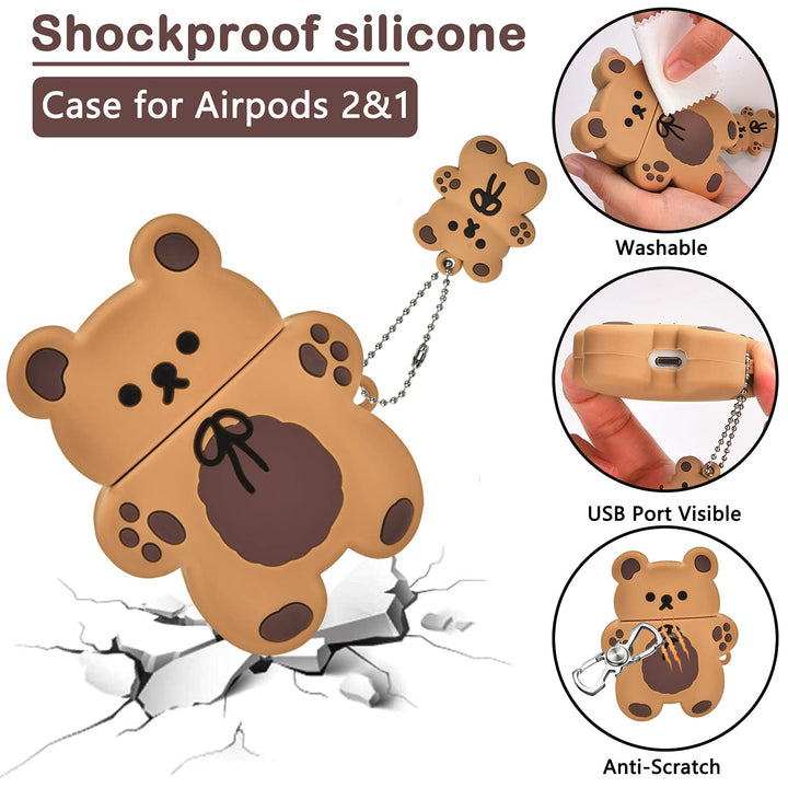 Cute AirPods Cases with Bear Keychain Cartoon Biscuit B