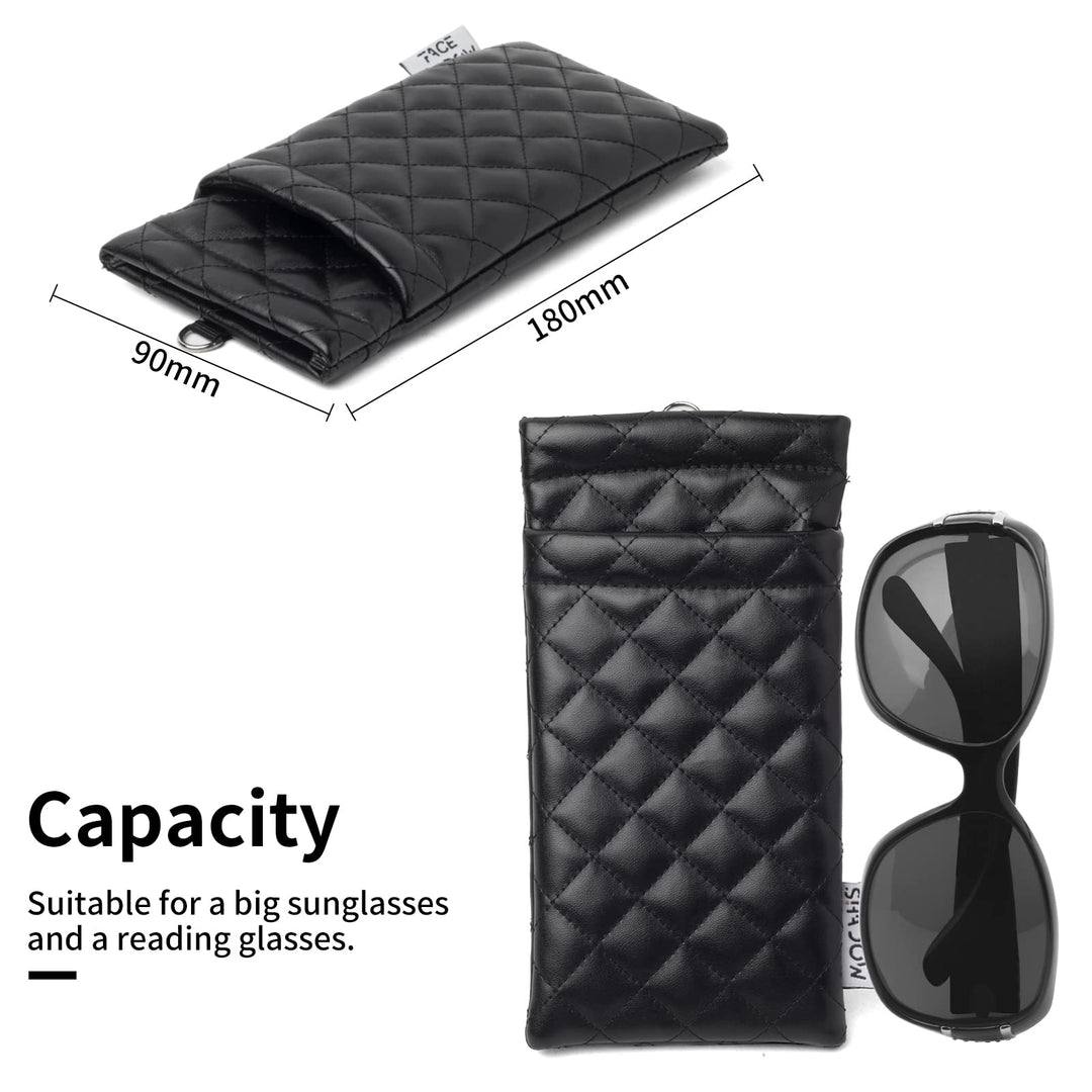 Double Eyeglasses Pouch Large Squeeze Top Microfiber Soft Glasses Case For Women With Cleaning Cloth