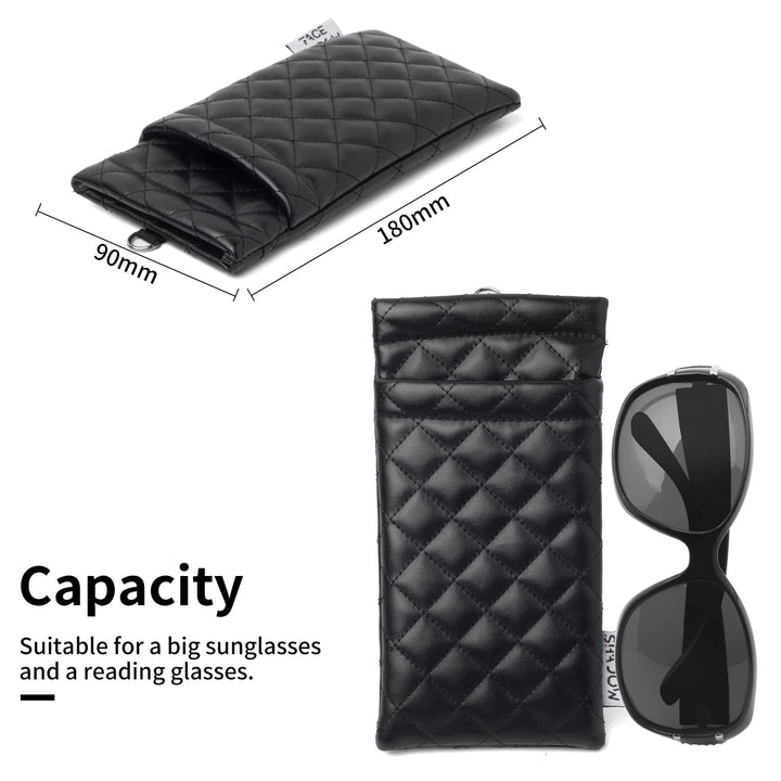 Double Eyeglasses Pouch Large Squeeze Top Microfiber Soft Glasses Case For Women With Cleaning Cloth