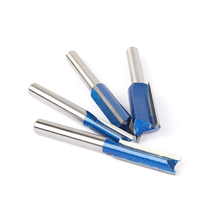 Plus Double Flute Straight Router Bit Set, 1/4 Inch Shank. Cutting Diameter in 1/4”, 5/16”, 3/8”, 1/2”. with updated Kowood C3 Carbide. Great for create groove, dado or hollow