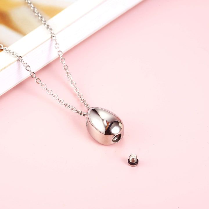 Teardrop Memorial Keepsake Ashes Urn Pendant Necklace Stainless Steel Cremation Jewelry (Silver)