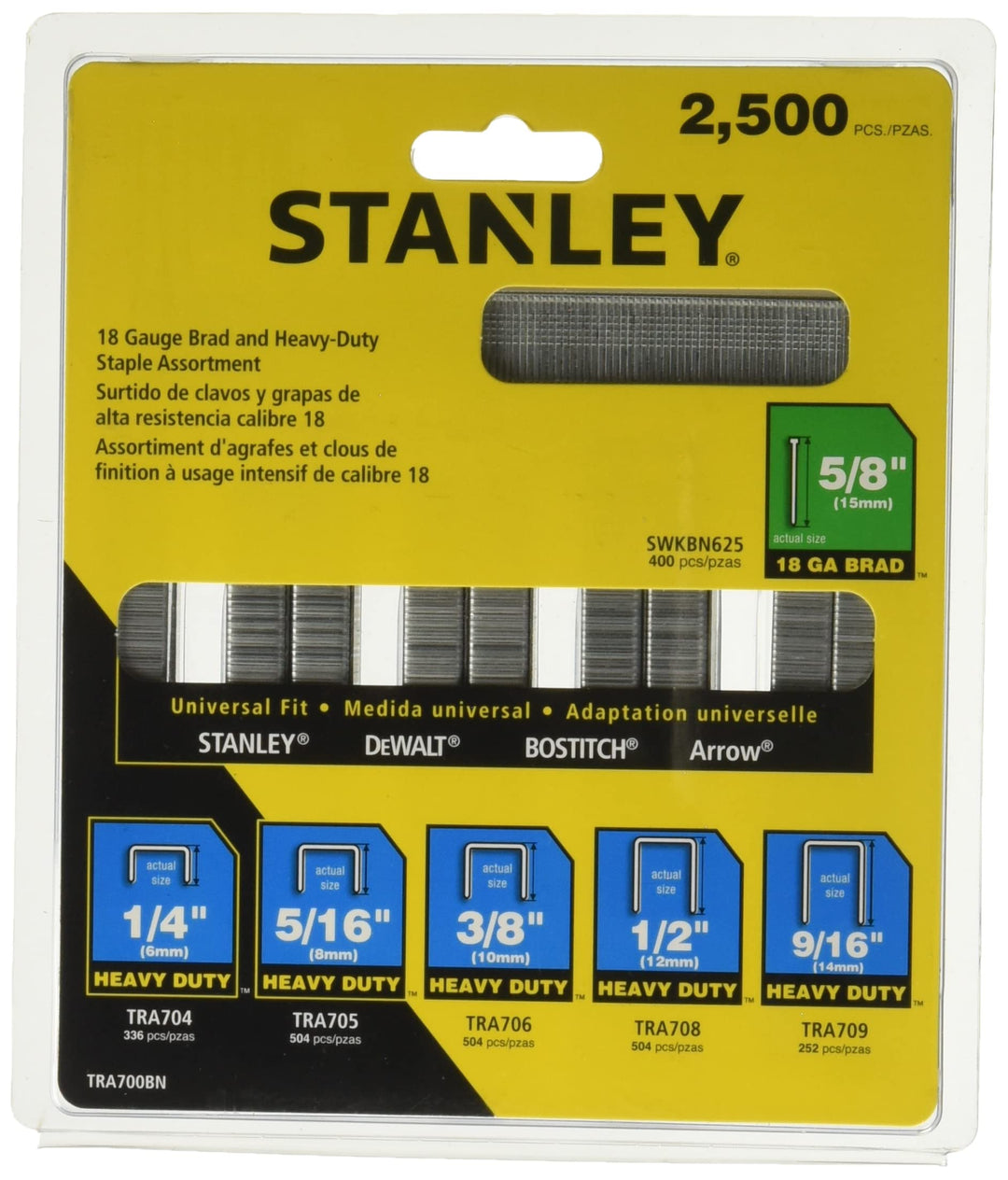 Brad Nails, Heavy-Duty Staple and Brad Assortment, 2500-Pack, 18/24 GA (TRA700BN)