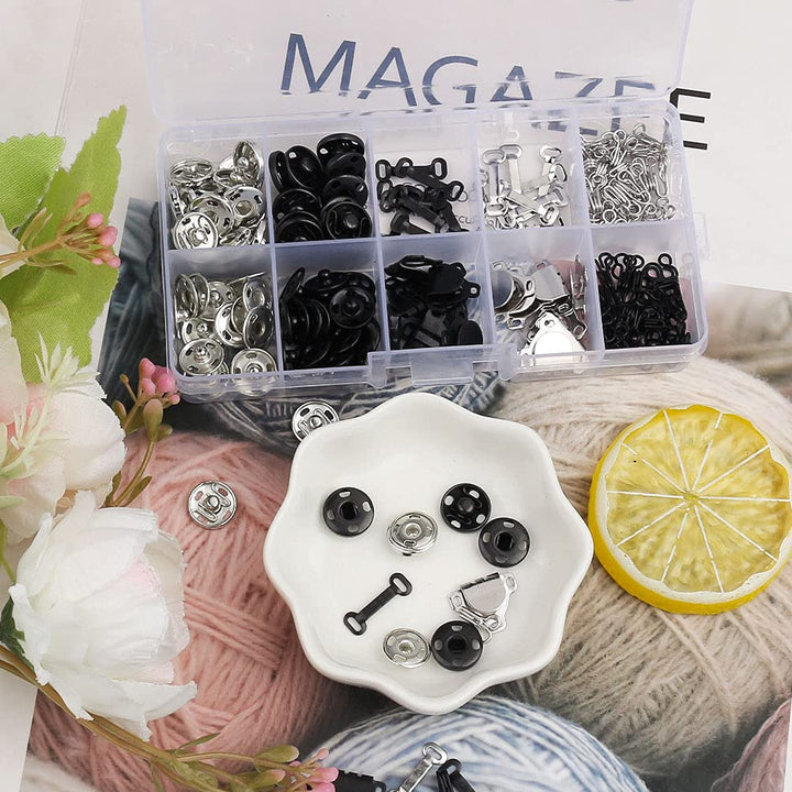 FASHIONTOAD 50 Pairs 3 Styles Skirt Hooks and Eyes Sewing Hook, Sewing Snaps Clothing Fixing Tools with Metal Snaps Buttons Fasteners Press Studs for Trousers Skirt Dress Sewing and Crafting