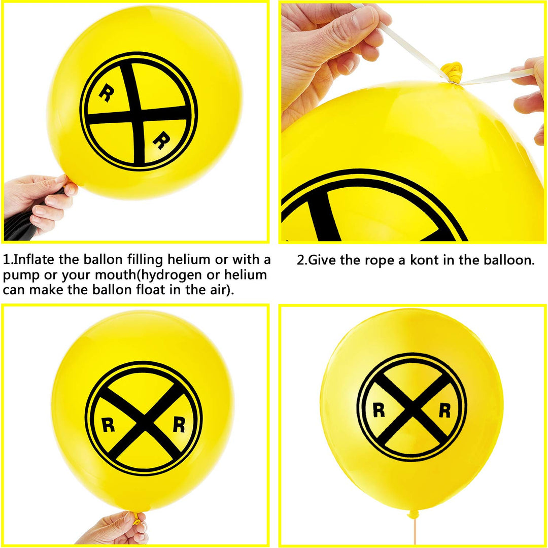36 Pieces Train Latex Balloon Railroad Balloon and 2 Rolls Silver Ribbons for Birthday Baby Shower Engagement Party Decoration Supply
