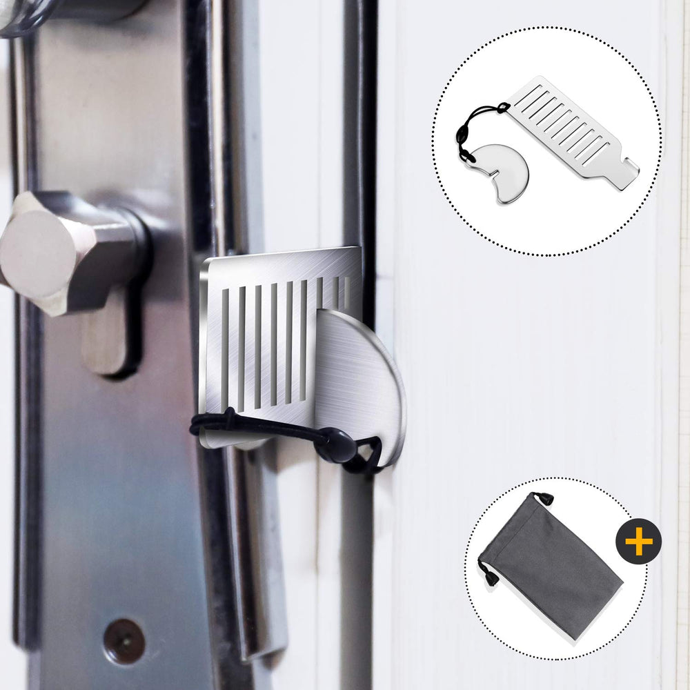 Portable Door Lock for Travel - Improved Travel Door Lock Hotel Door Lock Apartment Security Device Door Jammer Silver