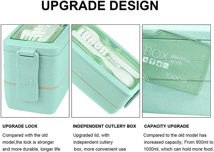 Stackable Bento Box with Lunch Bag, 3 Compartment Japanese Lunch Containers, Wheat Straw, All-in-1 Bento Lunch Box Kit for Adult Meal Prep Lunch Snack
