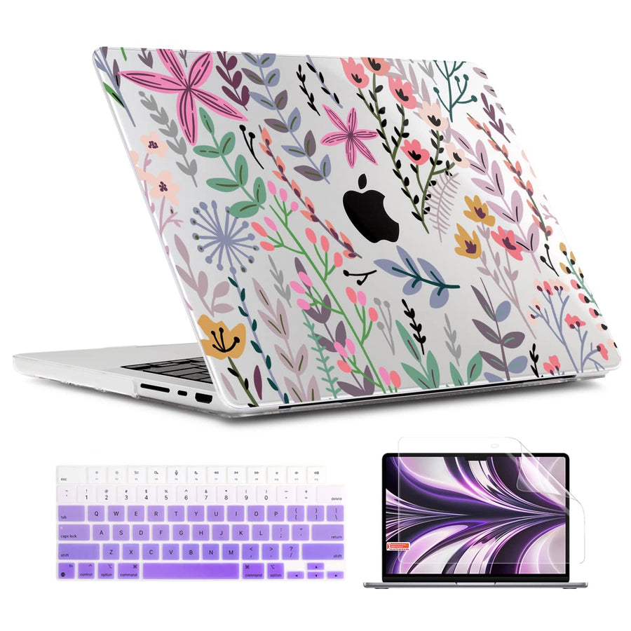 for MacBook Pro 16 Inch Case 2023 2022 2021 Release M2 A2780 M1 A2485 M1 Pro/Max, Hard Shell Case & Keyboard Cover & Screen Protector for Mac Pro 16 with Touch ID, Tiny Flower