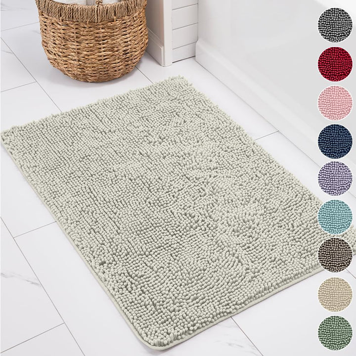 Bathroom Rugs, Chenille Soft Absorbent Bath Rug, Shaggy Shower Mat, Quick Dry Machine Wash Bathmat, Plush Carpet Mats for Tub, Bathtub and Bath Room Home Decor Accessories, 24x17, Cream