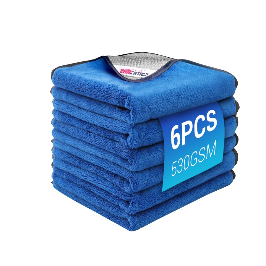 Microfiber Towels for Cars, Microfiber Cleaning Cloth for Cars, Waxing and Polishing Towels, Lint Free, Scratch-Free, High Absorption, Blue & Gray, 16 in x 16 in, 530gsm, 6pack