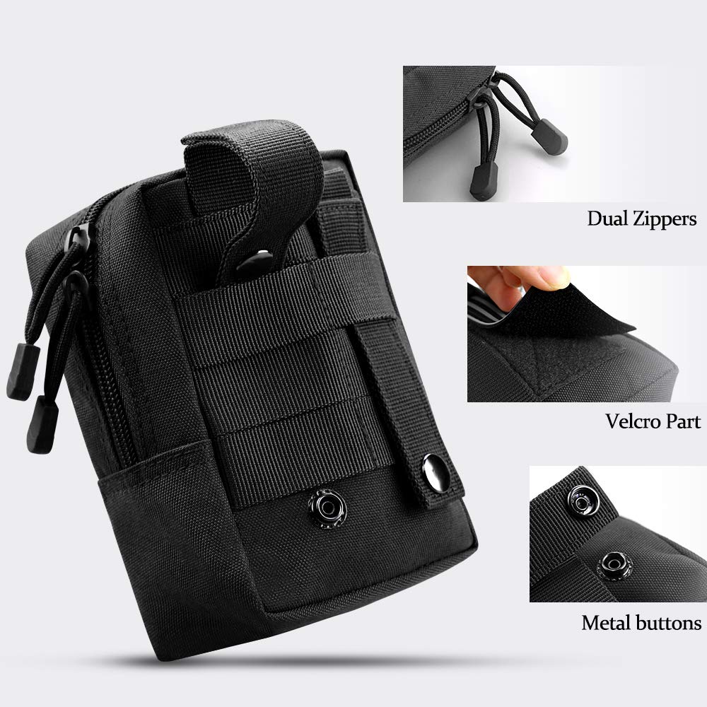 Molle Pouches, 2 Pack Tactical Waist Bag Water-Resistant EDC Small Pouch Bags, Black