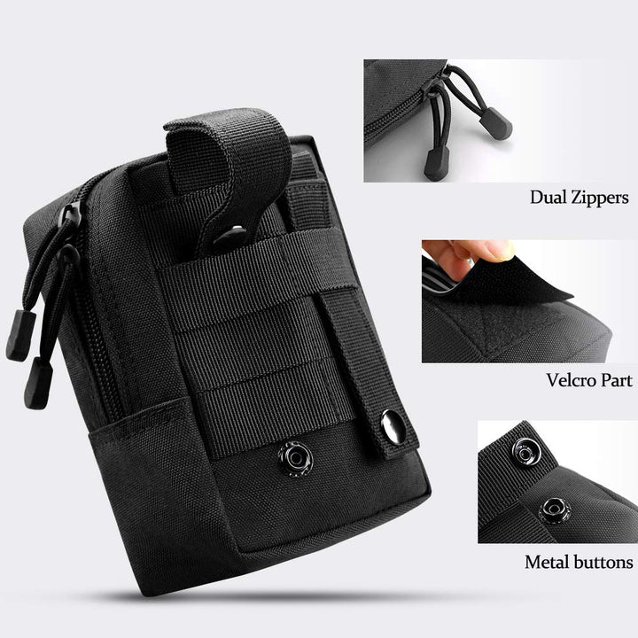 Molle Pouches, 2 Pack Tactical Waist Bag Water-Resistant EDC Small Pouch Bags, Black