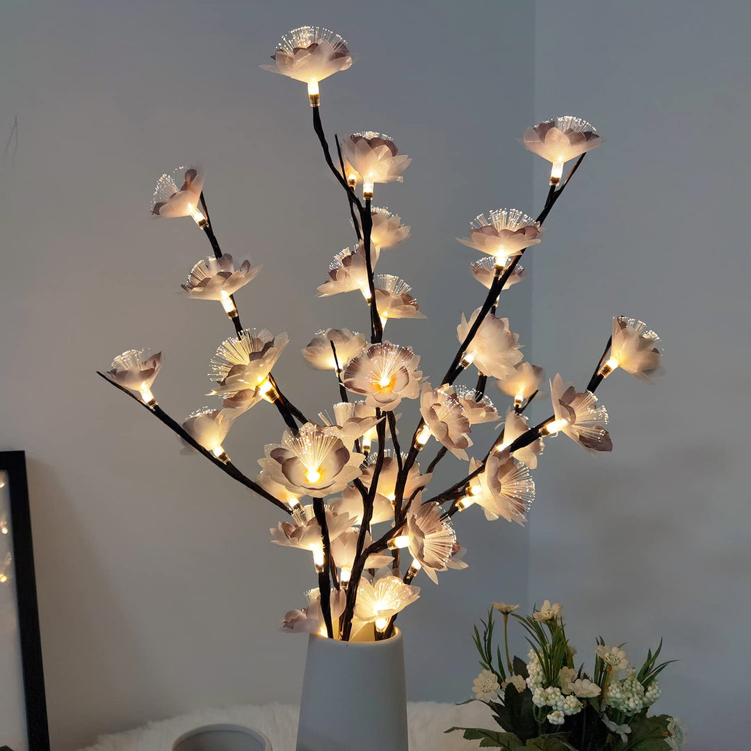 LED Flower Fairy Lights Lighted Twig Branch Vase Decorative Artificial Flower Battery Powered 30 inches Tall for Home Christmas Party Decor Outdoor Indoor (Purple)