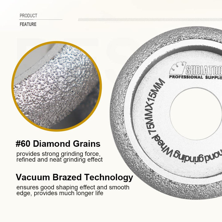 3 Inch Profile Hand Diamond Wheel Height 15mm Convex Curve Edge Grinding for Stone Marble Granite Rock
