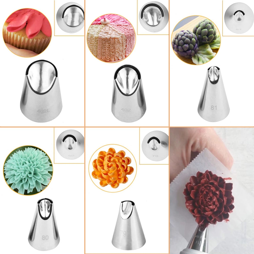 Rose Flower Piping Tips Set, Stainless Steel Chrysanthemum Nozzles, Crinkle Cream Laminating Nozzle Cupcake Pastry Tool For Decorating Cake Tulip Pastry Nozzle Baking Forms Pastry (5 Pieces)