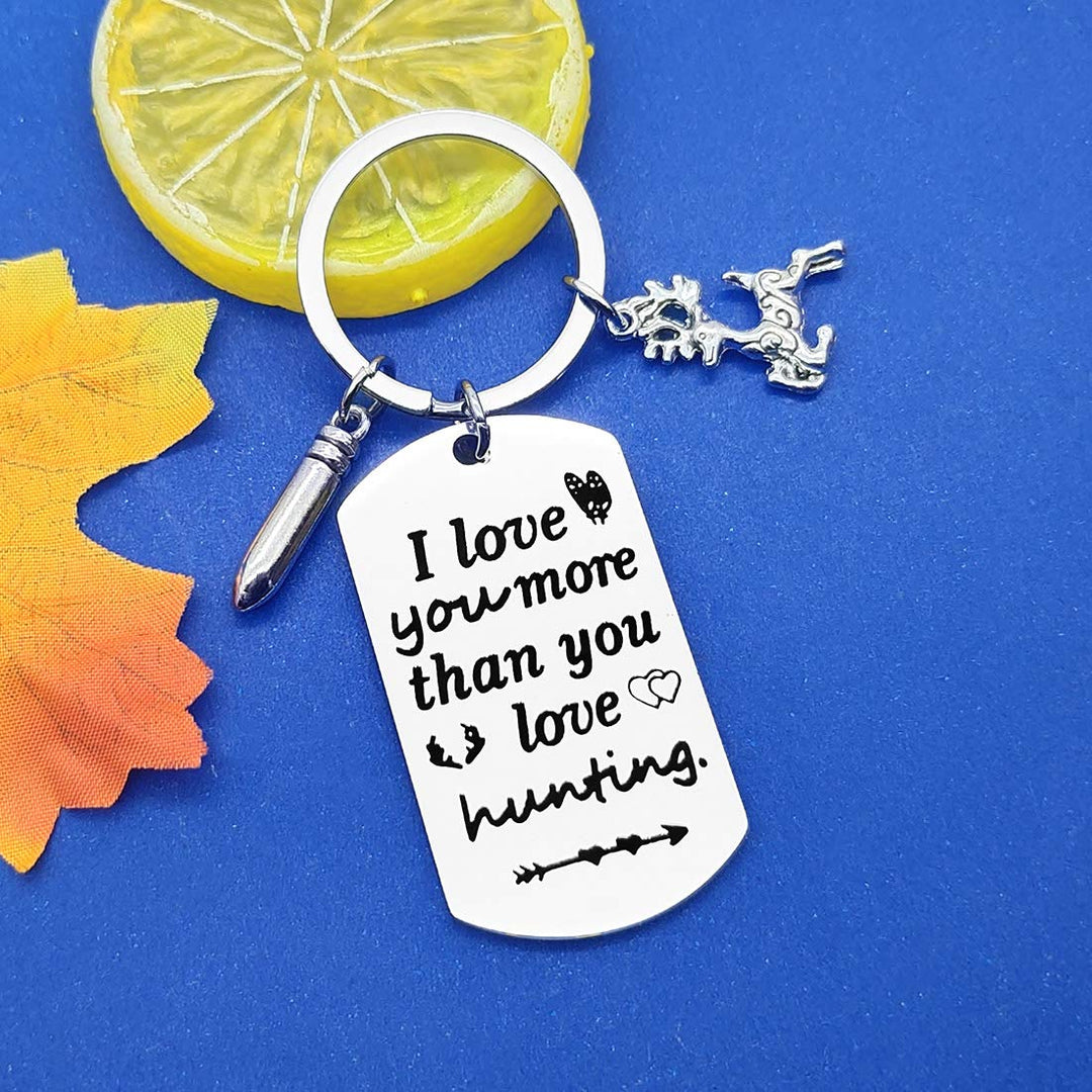 Hunter Keychain Couple Friendship Gift I Love You More Than You Love Hunting Keyring Hunting Lover Gift for Men Birthday Gift Boyfriend Husband Fiance Gift Valentines Day Christmas Keychain Gift
