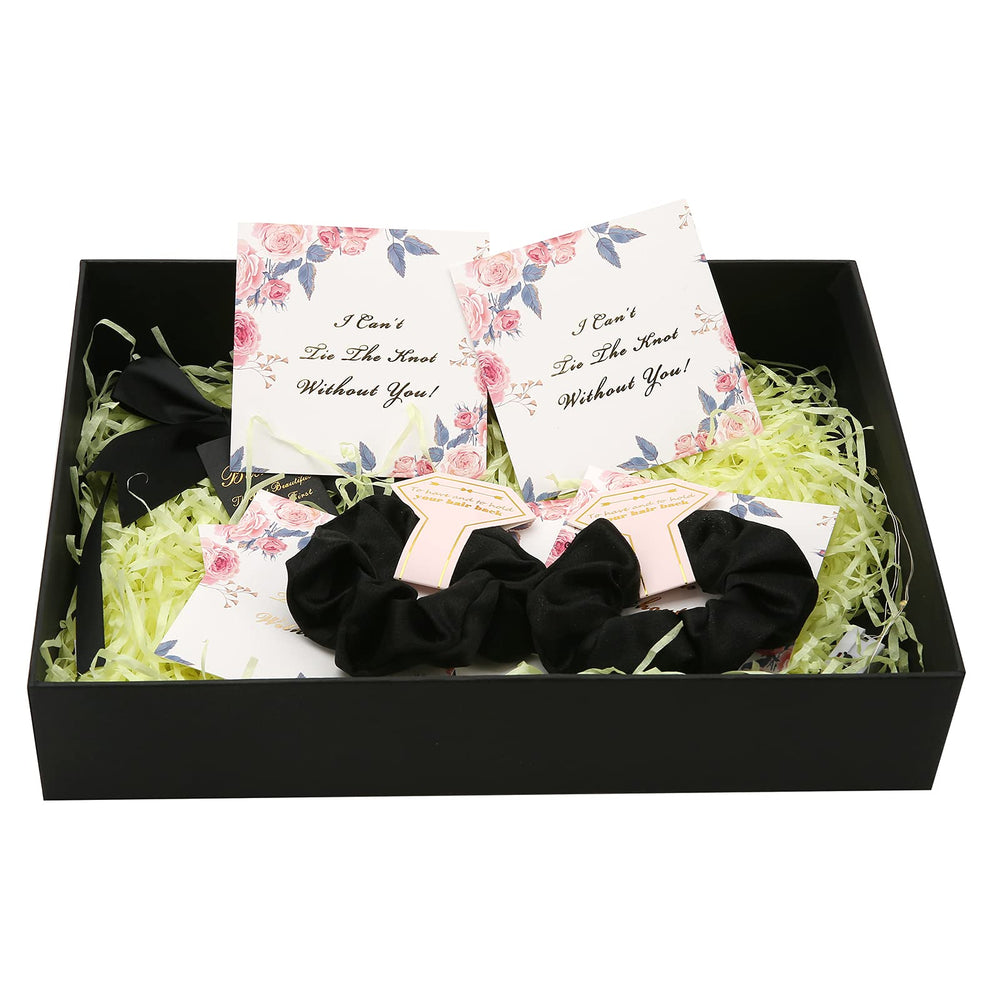 8pcs Satin Bridesmaid Proposal Gifts Hair Ties Hair Scrunchies Bachelorette Party Favors Satin Bridesmaid Gift for Wedding Parties (Black)