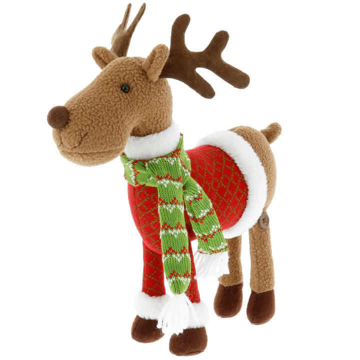 Reindeer Plush 12 Christmas Pet Stuffed Doll - Cute Pet Deer Rudolph Toy with Coat and Scarf, Animal Decorations, Great Gifts for Kids, Holiday Party Exchange or Soft Festive Fall Winter House Decor